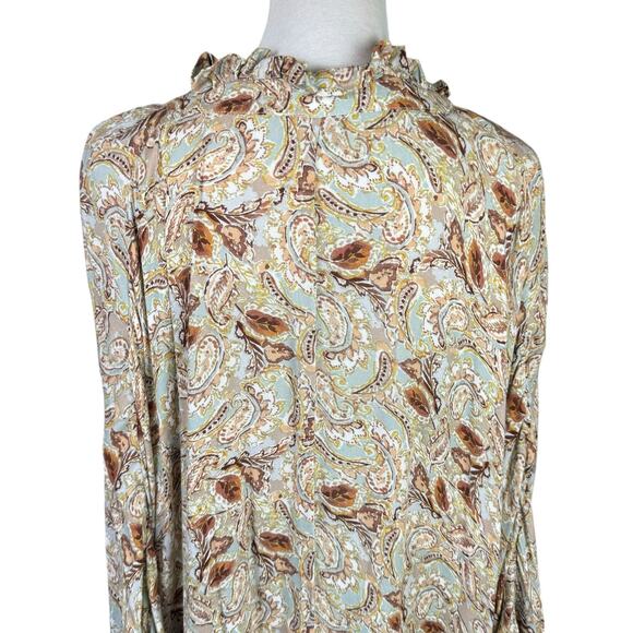 Aura Falling Foliage Brown Floral Paisley Long Sleeve Tiered Peasant Maxi Dress - Picture 7 of 12